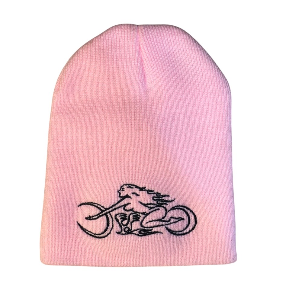 Magic Headwear Pink Beanie Nude Woman Motorcycle Biker Embroidered Knit Hat NWOT